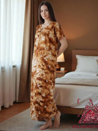 Mustered Bandhani Pure Cotton Tie Dye Night Gown Nighty