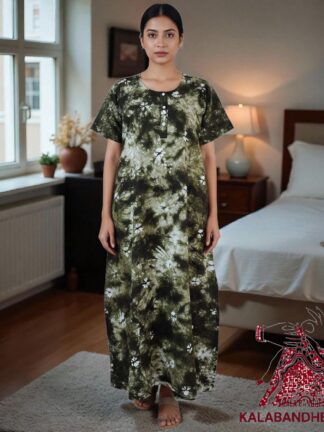 Mahendi Bandhani Pure Cotton Tie Dye Night Gown Nighty