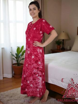 Pink Bandhani Pure Cotton Tie Dye Night Gown Nighty