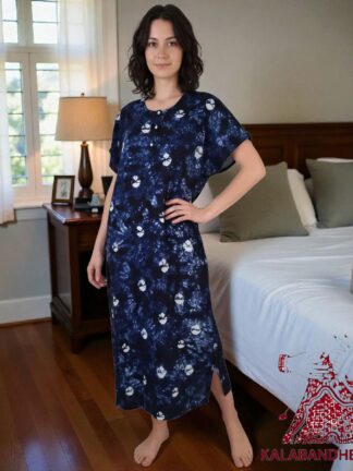 Thunder Blue Bandhani Pure Cotton Tie Dye Night Gown Nighty