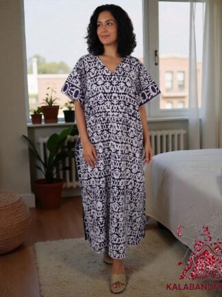Purple Batic Pure Cotton Tie Dye Night Gown Nighty