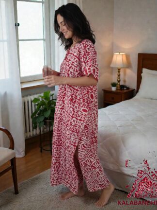 Rani Red Batic Pure Cotton Tie Dye Night Gown Nighty