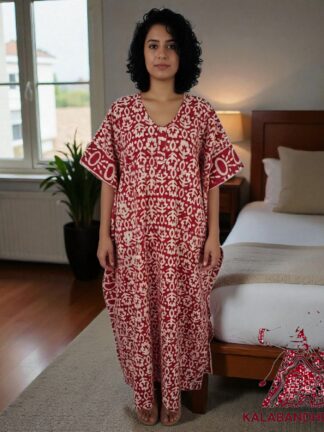 Red Batic Pure Cotton Tie Dye Night Gown Nighty