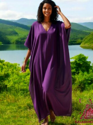 Purple Plain Hand Dyed Kaftan Pure Cotton