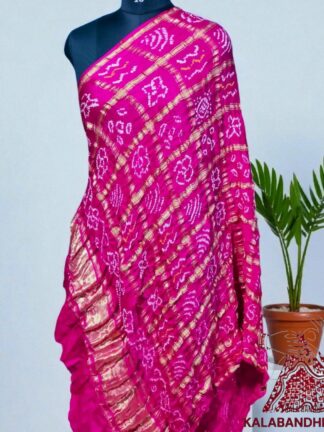 Pink Bandhani Gharchola Dupatta Pure Gaji Silk