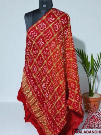 Red Orange Bandhani Gharchola Dupatta Pure Gaji Silk