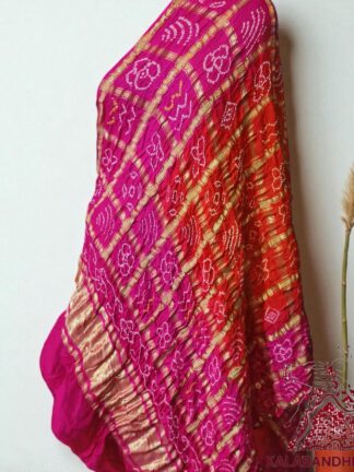 Pink Orange Bandhani Gharchola Dupatta Pure Gaji Silk