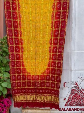 Red GoldYellow Bandhani Gharchola Dupatta Pure Gaji Silk