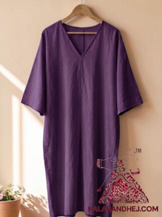 Purple Plain Hand Dyed Kaftan Pure Cotton