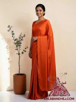 Orange Plain Saree Hand Dyed Pure Modal Silk