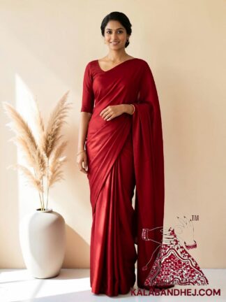 Blood Red Plain Saree Hand Dyed Pure Modal Silk