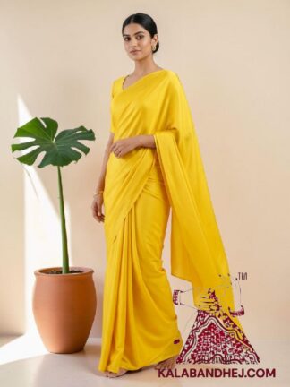 Yellow Plain Saree Hand Dyed Pure Modal Silk