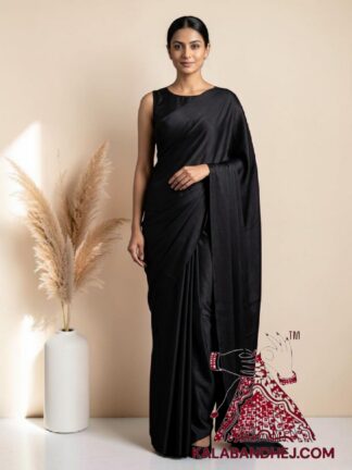Black Plain Saree Hand Dyed Pure Modal Silk