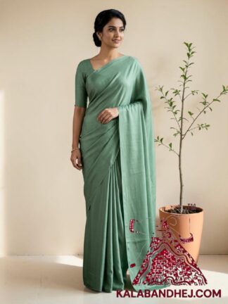 Saga Green Plain Saree Hand Dyed Pure Modal Silk
