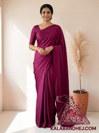 Magenta Plain Saree Hand Dyed Pure Modal Silk