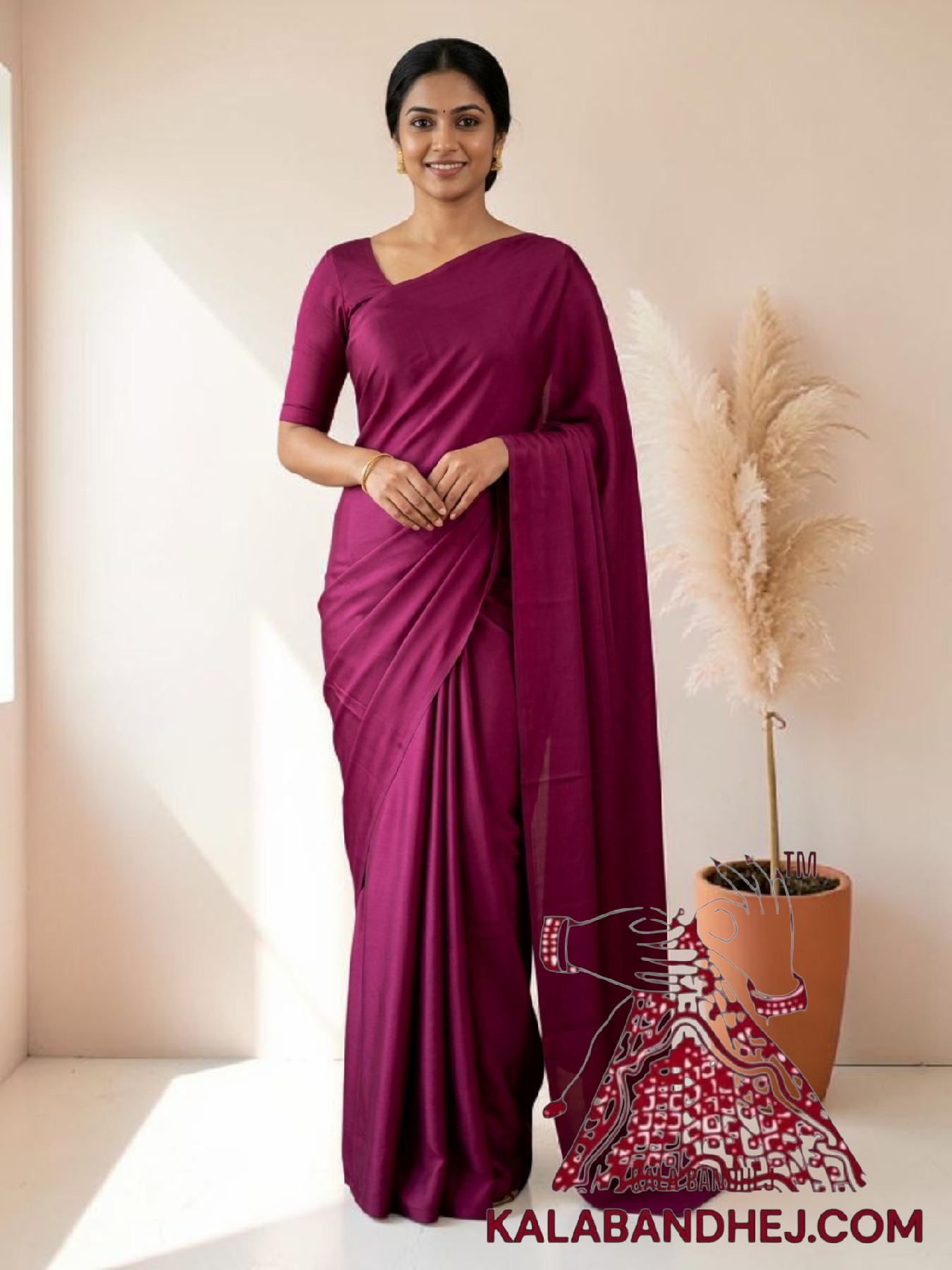 Magenta Plain Saree Hand Dyed Pure Modal Silk