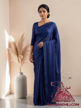 Night Blue Plain Saree Hand Dyed Pure Modal Silk