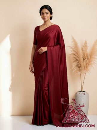 Marron Plain Saree Hand Dyed Pure Modal Silk
