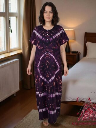 Magenta Shibori Pure Cotton Tie Dye Night Gown Nighty