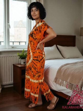 Golden Shibori Pure Cotton Tie Dye Night Gown Nighty