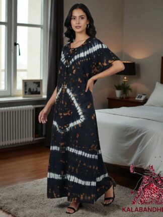Dark Indigo Shibori Pure Cotton Tie Dye Night Gown Nighty