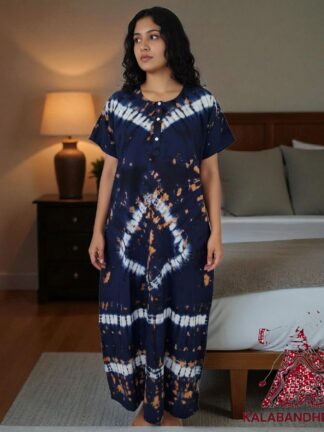 Deep Blue Shibori Pure Cotton Tie Dye Night Gown Nighty