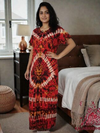 Orange Shibori Pure Cotton Tie Dye Night Gown Nighty
