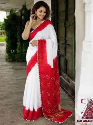 Red White Panetar Bandhani Saree Pure Modal Silk