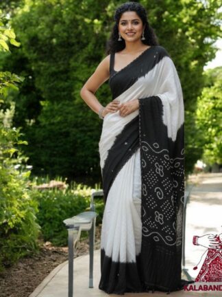 Black White Panetar Bandhani Saree Pure Modal Silk