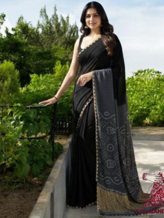 Grey Black Panetar Bandhani Saree Pure Modal Silk
