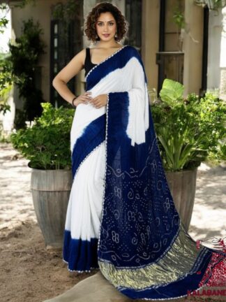 Blue White Panetar Bandhani Saree Pure Modal Silk