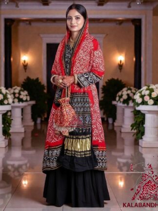 Black Red Abha Pure Gaji Silk Bandhani Suit Designer