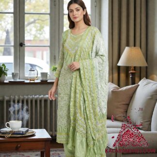 Saga Green Abha Pure Gaji Silk Bandhani Suit Designer