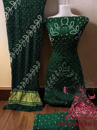 Green Bandhani Ambadal Dress Material Pure Modal Silk
