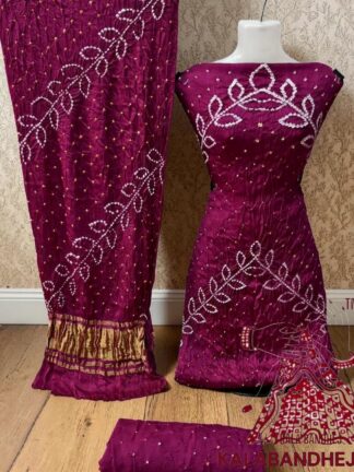 Rani Pink Bandhani Ambadal Dress Material Pure Modal Silk