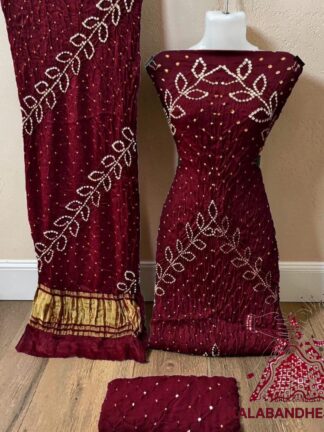 Marron Bandhani Ambadal Dress Material Pure Modal Silk