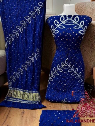 Blue Bandhani Ambadal Dress Material Pure Modal Silk