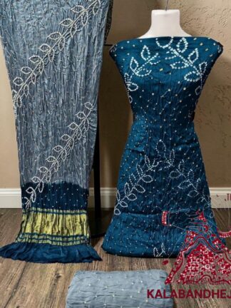 Peacock Silver Bandhani Ambadal Dress Material Pure Modal Silk