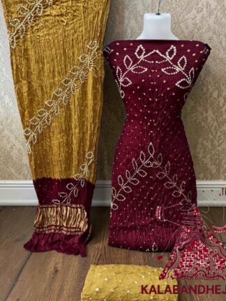 Marron Gold Bandhani Ambadal Dress Material Pure Modal Silk