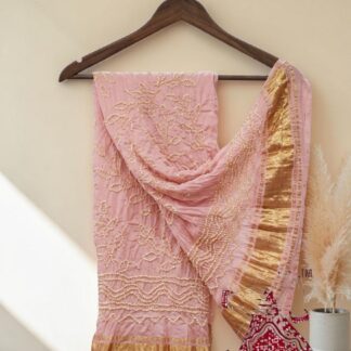 Baby Pink Ambadal Bandhani Dupatta Pure Modal Silk