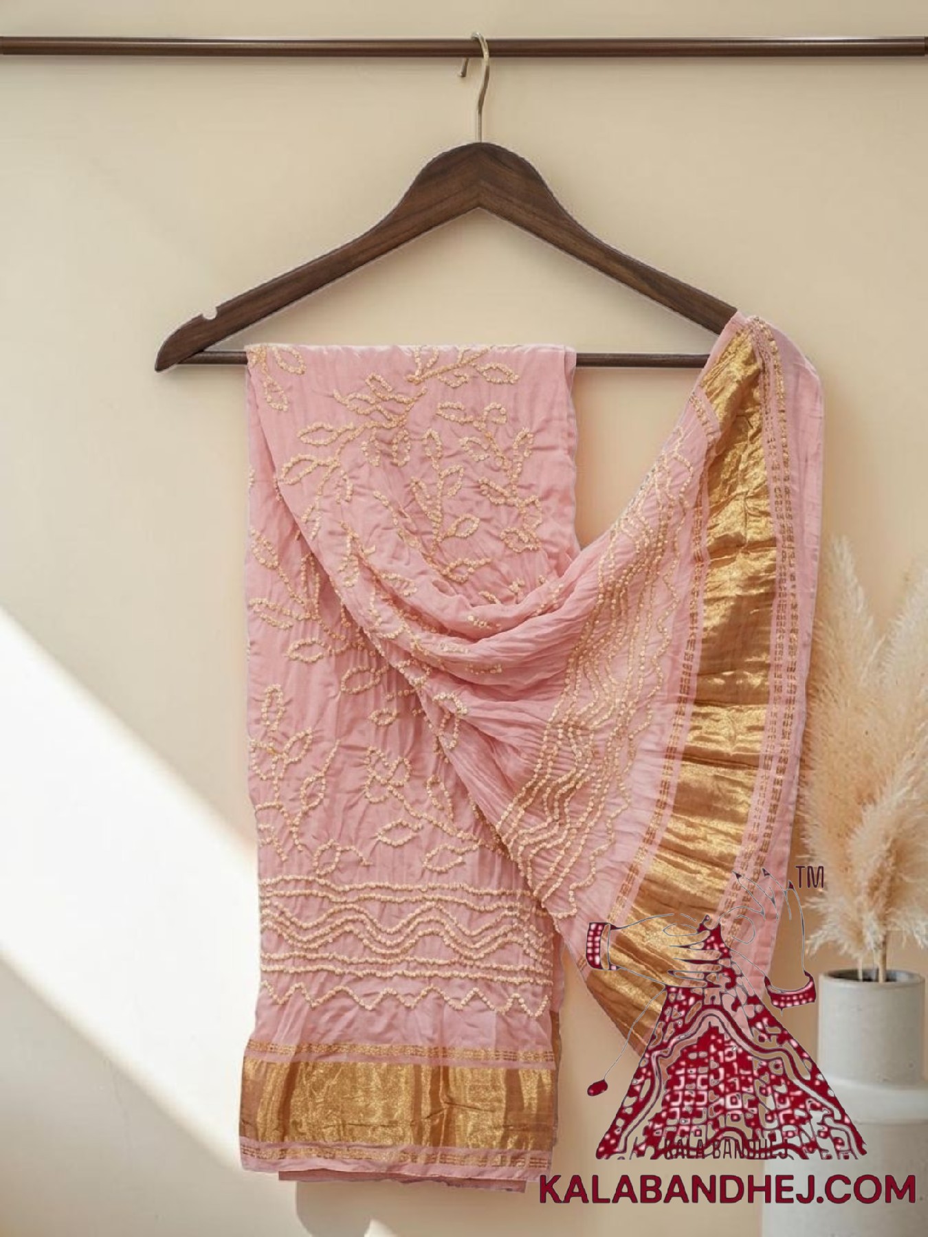 Baby Pink Ambadal Bandhani Dupatta Pure Modal Silk