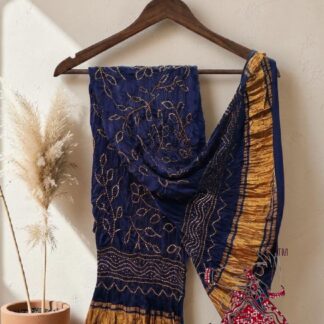 Navy Blue Ambadal Bandhani Dupatta Pure Modal Silk