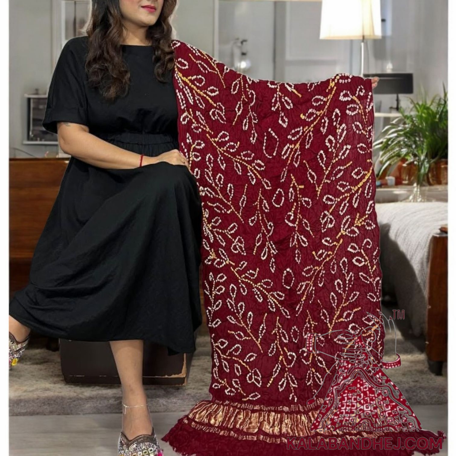 Marron Ambadal Bandhani Dupatta Pure Modal Silk - Image 2