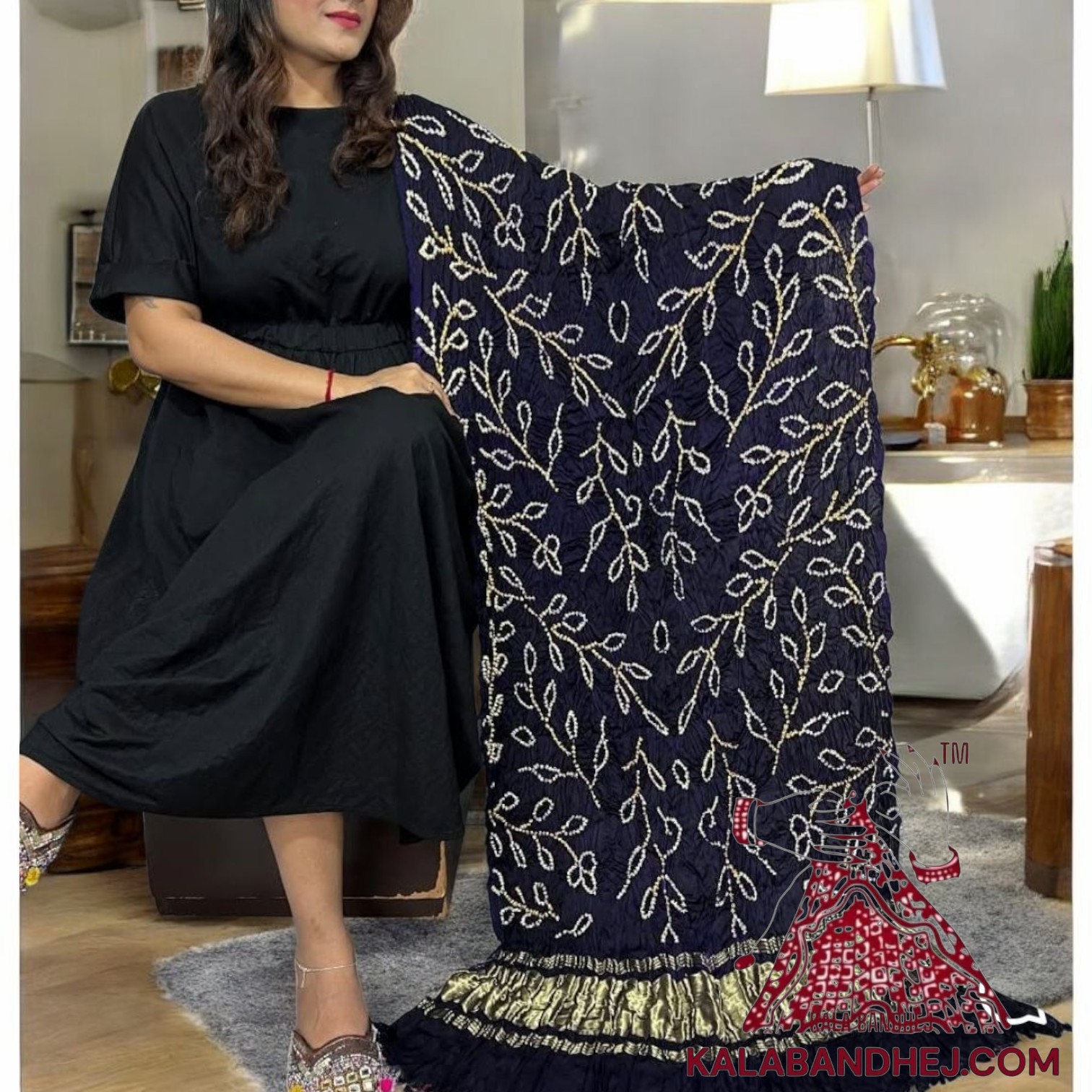 Black Shaded Ambadal Bandhani Dupatta Pure Modal Silk