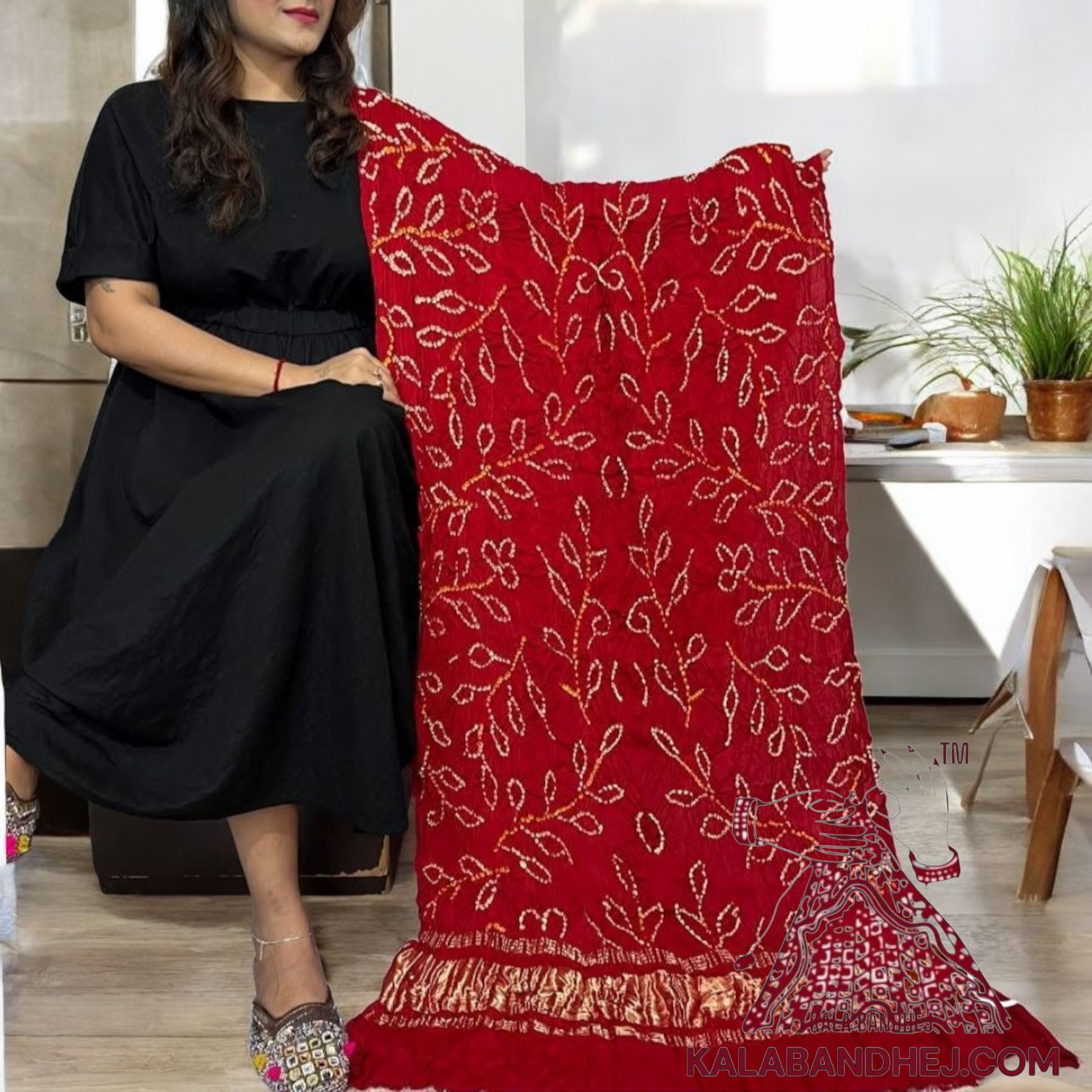 Red Ambadal Bandhani Dupatta Pure Modal Silk