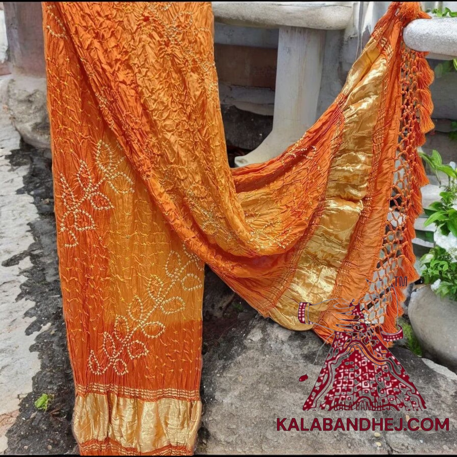 Orange Shaded Ambadal Bandhani Dupatta Pure Modal Silk