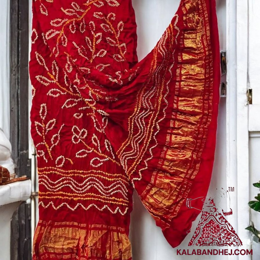 Red Ambadal Bandhani Dupatta Pure Modal Silk - Image 2