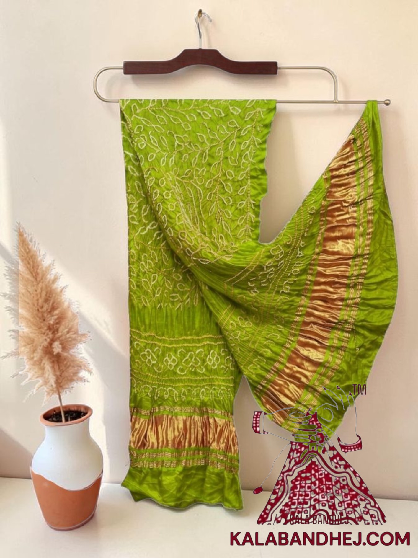 Parrot Ambadal Bandhani Dupatta in Pure Gaji Silk