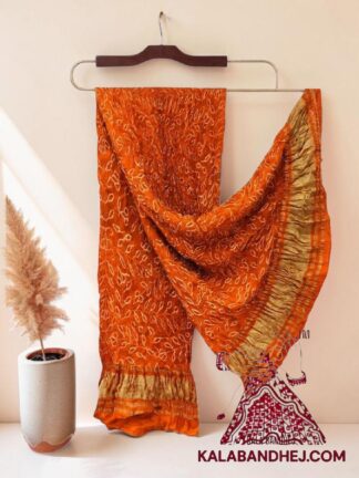 Orange Ambadal Bandhani Dupatta in Pure Gaji Silk