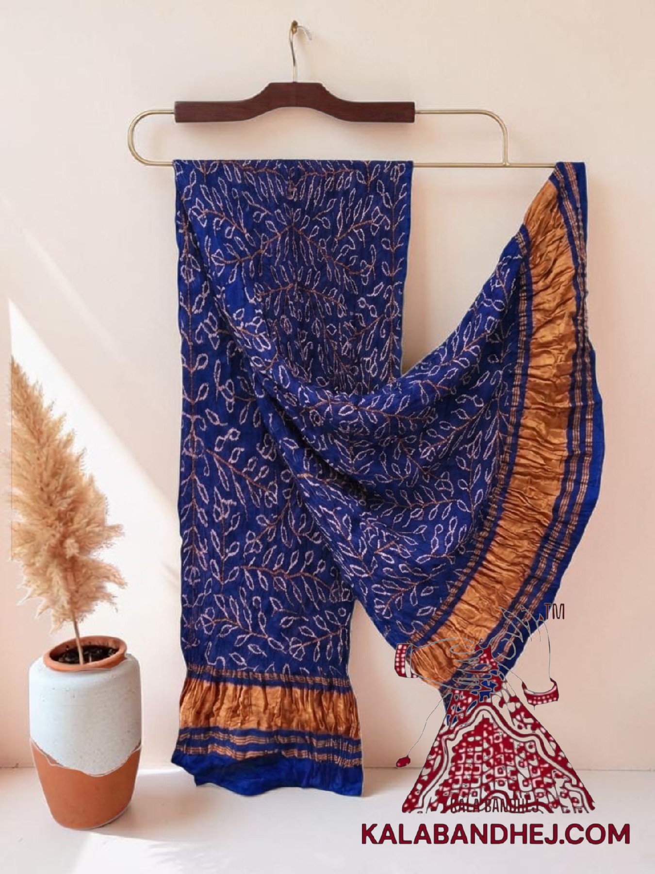 Blue Ambadal Bandhani Dupatta in Pure Gaji Silk
